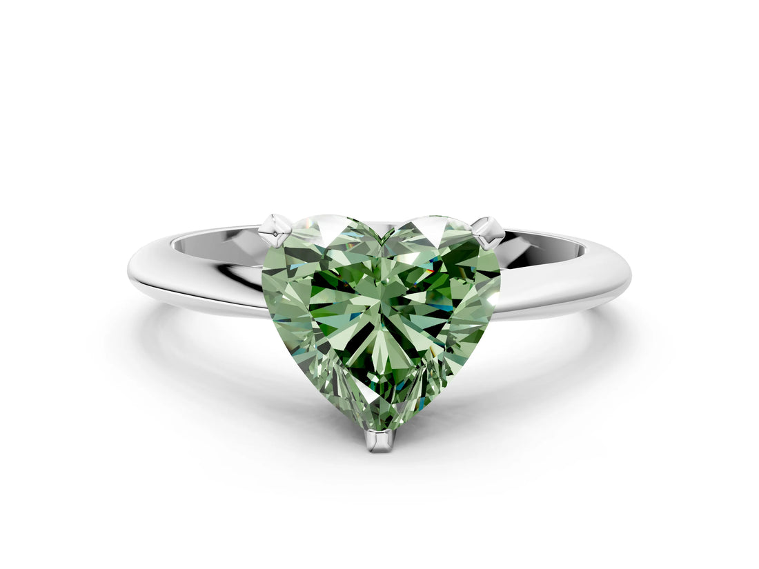 White gold Fancy Green Heart Cut Diamond Solitaire Engagement Ring with Classic Band and Four-Prong Setting_48