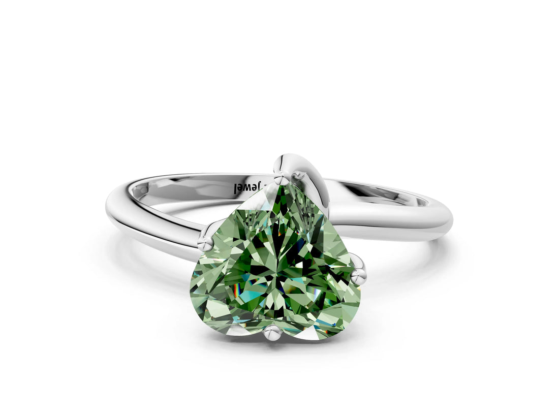 White gold Fancy Green Heart Cut Diamond Solitaire Engagement Ring with Four-Prong Setting and Classic Band_32