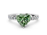 White gold Fancy Green Heart Cut Diamond Solitaire Pavé Engagement Ring with Round Band and Prong Setting_12