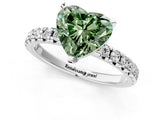 White gold Fancy Green Heart Cut Diamond Solitaire Pavé Engagement Ring with Round Band and Prong Setting_13