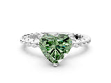 White gold Fancy Green Heart Cut Diamond Solitaire Ring with Beaded Band and Prong Setting_95