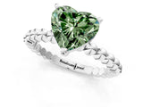 White gold Fancy Green Heart Cut Diamond Solitaire Ring with Beaded Band and Prong Setting_96