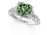 White gold Fancy Green Heart Cut Diamond Solitaire Ring with Filigree Band and Four-Prong Setting_18