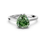 White gold Fancy Green Heart Cut Diamond Solitaire Ring with Flower Prong Setting and Classic Band_21