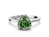 White gold Fancy Green Heart Cut Diamond Solitaire Ring with Flower Prong Setting and Classic Band_63