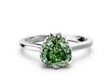 White gold Fancy Green Heart Cut Diamond Solitaire Ring with Flower Prong Setting and Classic Band_72
