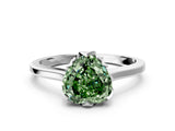 White gold Fancy Green Heart Cut Diamond Solitaire Ring with Flower Prong Setting and Classic Band_84