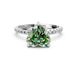 White gold Fancy Green Heart Cut Diamond Solitaire Ring with Four-Prong Setting and Pavé Band_3