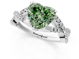 White gold Fancy Green Heart Cut Diamond Solitaire Ring with Four-Prong Setting and Twisted Pavé Band_13