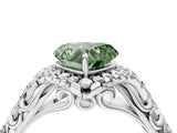 White gold Fancy Green Heart Cut Diamond Solitaire Ring with Hidden Halo and Pavé Band_43