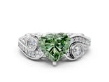 White gold Fancy Green Heart Cut Diamond Solitaire Ring with Milgrain Pavé Band and Four-Prong Setting_89