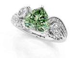 White gold Fancy Green Heart Cut Diamond Solitaire Ring with Milgrain Pavé Band and Four-Prong Setting_90
