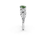 White gold Fancy Green Heart Cut Diamond Solitaire Ring with Milgrain Pavé Band and Four-Prong Setting_91