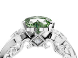 White gold Fancy Green Heart Cut Diamond Solitaire Ring with Milgrain Pavé Band and Four-Prong Setting_93