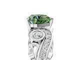 White gold Fancy Green Heart Cut Diamond Solitaire Ring with Milgrain Pavé Band and Four-Prong Setting_94