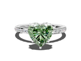 White gold Fancy Green Heart Cut Diamond Solitaire Ring with Pavé Band and Hidden Halo_110