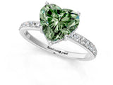 White gold Fancy Green Heart Cut Diamond Solitaire Ring with Pavé Band and Hidden Halo_117