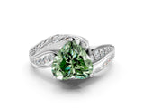 White gold Fancy Green Heart Cut Diamond Solitaire Ring with Prong Setting and Twisted Pavé Band_12