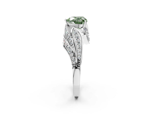 Platinum Heart-Shaped Graduated Pave Bypass Engagement Ring Setting for Fancy Green Center