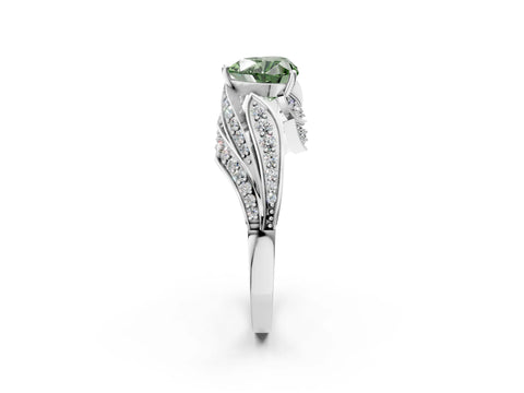 White gold Fancy Green Heart Cut Diamond Solitaire Ring with Prong Setting and Twisted Pavé Band_14