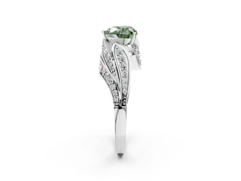 White gold Fancy Green Heart Cut Diamond Solitaire Ring with Prong Setting and Twisted Pavé Band_2