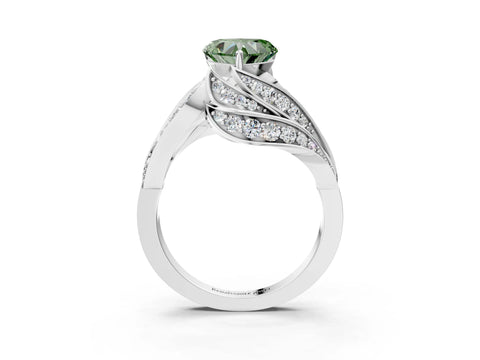 White gold Fancy Green Heart Cut Diamond Solitaire Ring with Prong Setting and Twisted Pavé Band_3