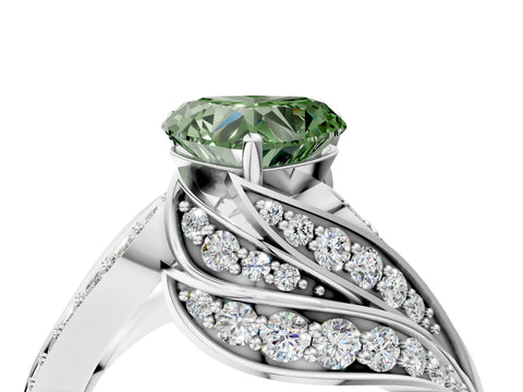 White gold Fancy Green Heart Cut Diamond Solitaire Ring with Prong Setting and Twisted Pavé Band_4