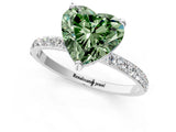 White gold Fancy Green Heart Cut Diamond Solitaire Ring with Round  Pavé Band and Prong Setting_82