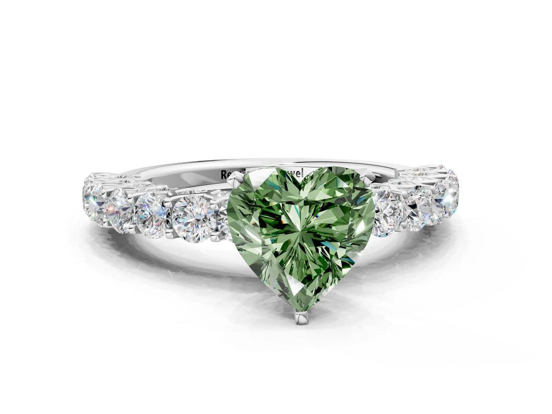 White gold Fancy Green Heart Cut Diamond Solitaire Ring with Shared Prong Pavé Band and Four-Prong Setting_39
