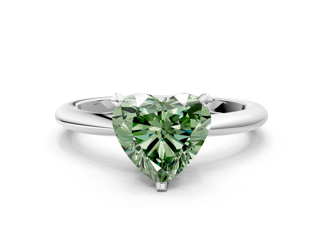 White gold Fancy Green Heart Cut Diamond Solitaire Ring with Six-Prong Setting and Classic Band_35