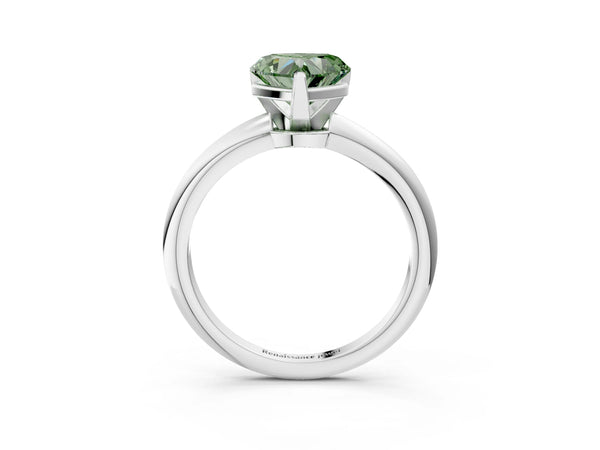 Platinum Fancy Green Heart Cut Diamond Solitaire Ring with Six-Prong Setting and Classic Band