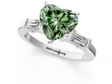 White gold Fancy Green Heart  Cut Diamond Solitaire Ring with Tapered Baguette Accents and Four-Prong Setting_1