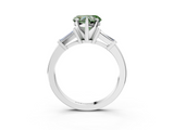White gold Fancy Green Heart  Cut Diamond Solitaire Ring with Tapered Baguette Accents and Four-Prong Setting_3