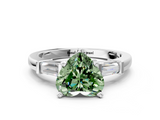White gold Fancy Green Heart  Cut Diamond Solitaire Ring with Tapered Baguette Accents and Four-Prong Setting