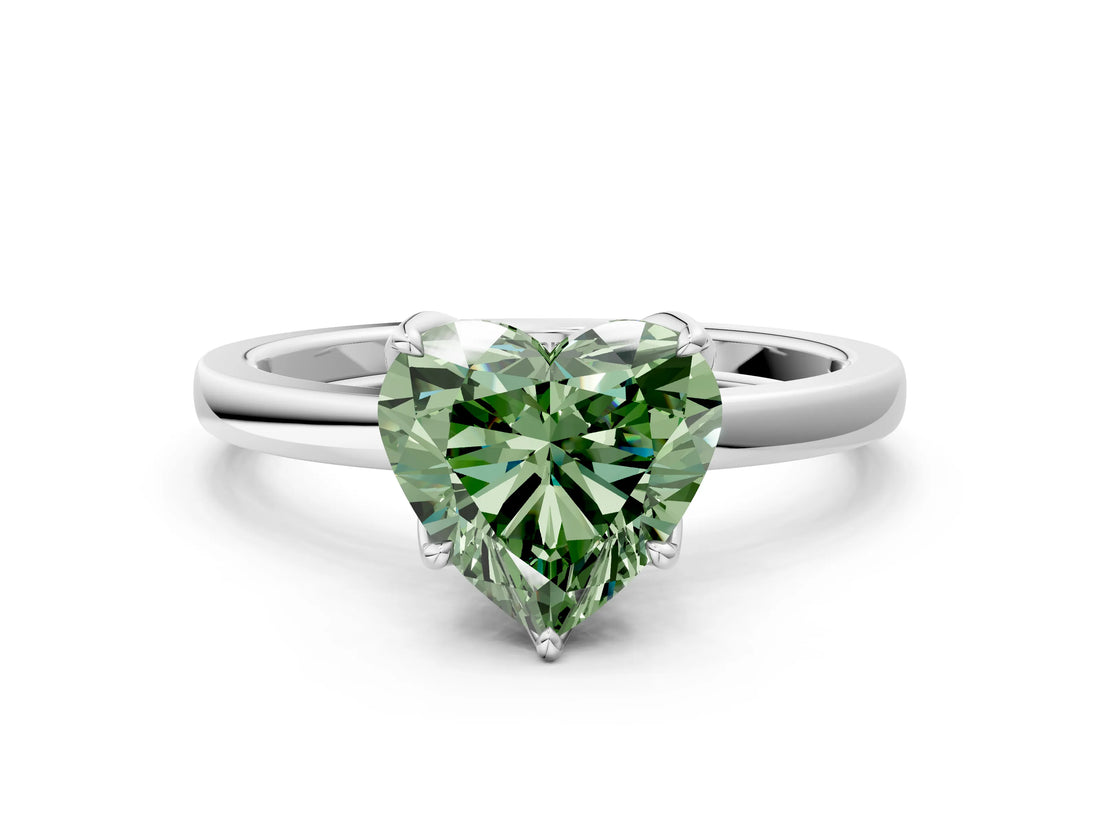 White gold Fancy Green Heart Cut Diamond Solitaire Ring with Thin Band and Prong Setting_12