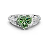 White gold Fancy Green Heart Cut Diamond Solitaire Ring with Three-Row Pavé Band and Four-Prong Setting_29
