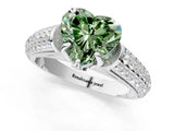 White gold Fancy Green Heart Cut Diamond Solitaire Ring with Three-Row Pavé Band and Four-Prong Setting_30