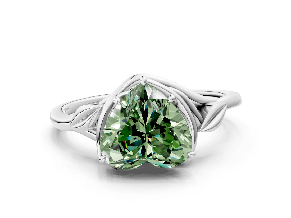 White gold Fancy Green Heart Cut Diamond Solitaire Ring with Twist Band and Four-Prong Setting_73
