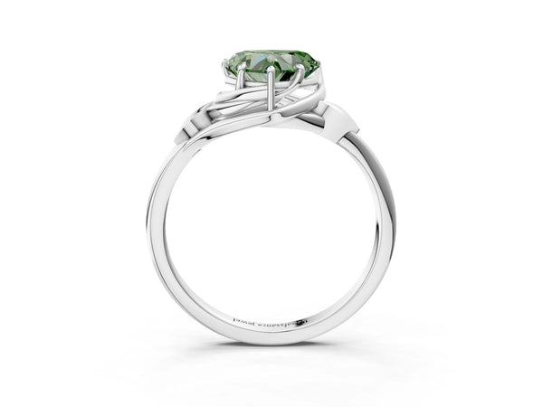Platinum Fancy Green Heart Cut Diamond Solitaire Ring with Twist Band and Four-Prong Setting