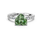 White gold Fancy Green Heart  Cut Diamond Solitaire with Pave Band and Four-Prong Setting