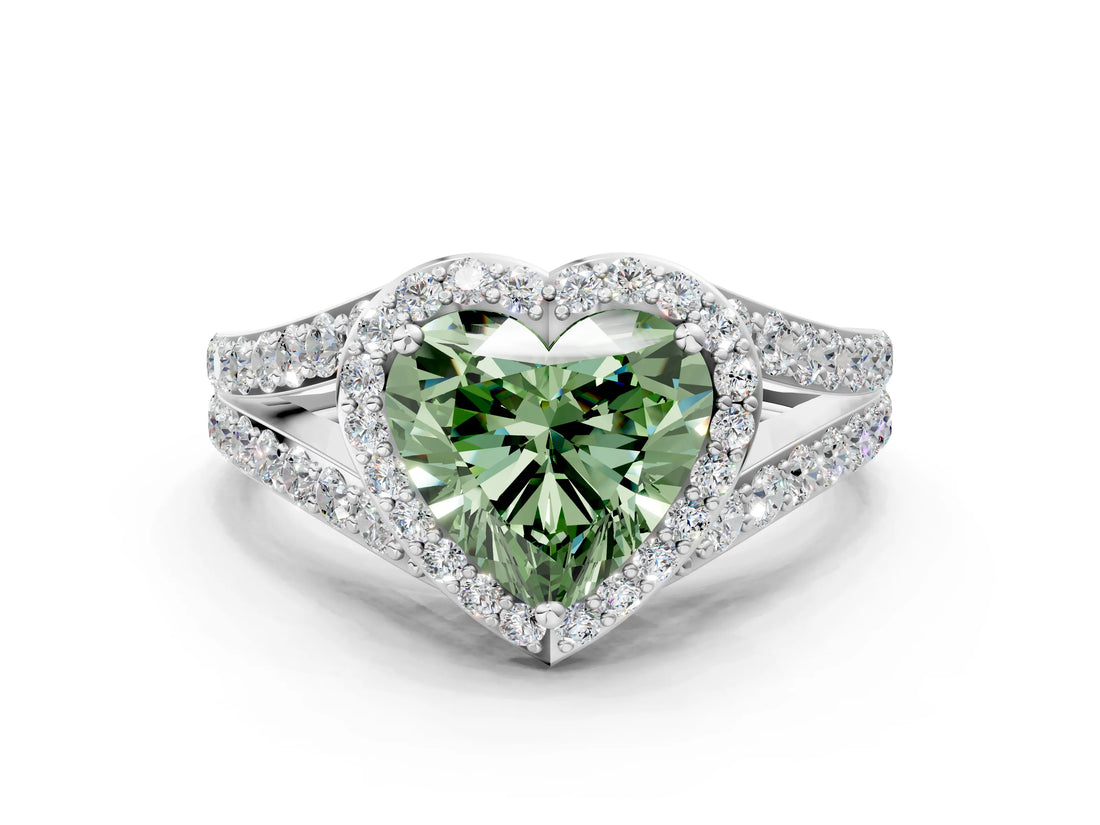 White gold Fancy Green Heart Cut Diamond Split Shank Halo Ring with Four-Prong Setting_41