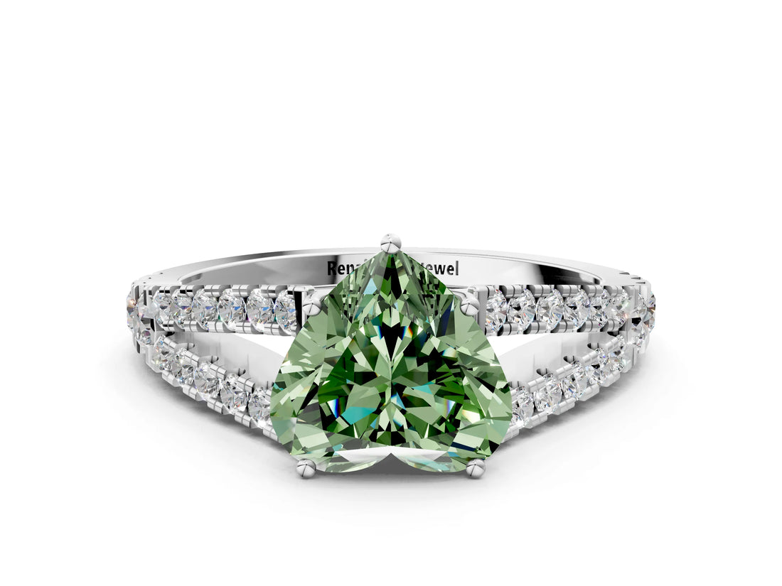 White gold Fancy Green Heart Cut Diamond Split Shank Pavé Engagement Ring with Four-Prong Setting_29