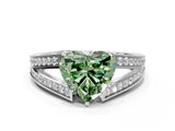 White gold Fancy Green Heart Cut Diamond Split Shank Ring with Pavé Band and Four-Prong Setting_17