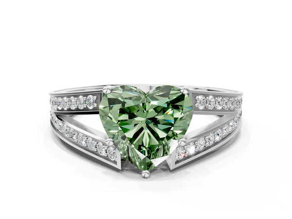 Platinum Heart-Shaped Pave Split Shank Engagement Ring Setting for Fancy Green Center