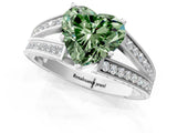 White gold Fancy Green Heart Cut Diamond Split Shank Ring with Pavé Band and Four-Prong Setting_18