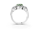 White gold Fancy Green Heart Cut Diamond Three-Stone Halo Ring with Prong Setting and Pavé Accents_3