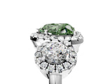 White gold Fancy Green Heart Cut Diamond Three-Stone Halo Ring with Prong Setting and Pavé Accents_5