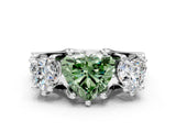 White gold Fancy Green Heart Cut Diamond Three-Stone Ring with Channel Set Band and Four-Prong Setting_46