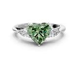 White gold Fancy Green Heart Cut Diamond Three-Stone Ring with Pear  Side Stones and Prong Setting_112