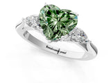 White gold Fancy Green Heart Cut Diamond Three-Stone Ring with Pear  Side Stones and Prong Setting_118